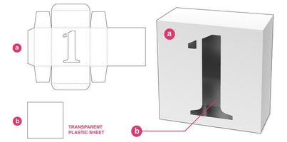 Caja con plantilla troquelada de ventana de alfabeto de 1 número estarcido vector