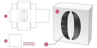 Caja con plantilla troquelada de ventana de alfabeto de 0 números estarcida vector