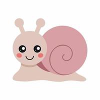 A cute snail for a children's book. A small snail with big eyes. Vector illustration in the cartoon style.