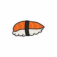 Japanese sushi with rice and fish. Vector icon on a white background.
