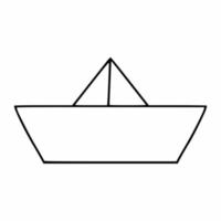 Paper boat in the style of doodle. Vector icon with a contour line.  Japanese origami boat.