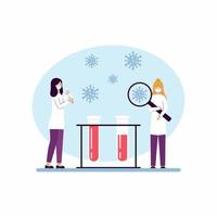 Laboratory assistant does blood test. Medical research in laboratory. Vector illustration in flat style.