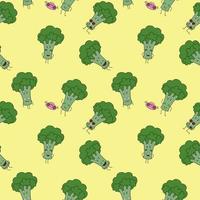 Pattern with cute broccoli. Broccoli cabbage with funny emotions. Vector seamless background for sewing clothes, printing on fabric.