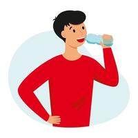 A man drinks water from a bottle. vector