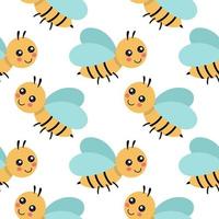 Endless background with cute bee in cartoon style. Seamless pattern for sewing children's clothing, printing on fabric and packaging paper. Children's illustration for a book. vector