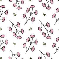 Cherry blossom sprig on a white background. Seamless pattern with flowers for printing on fabric and packaging paper. Background for sewing women's clothing. vector