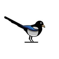 pájaro urraca en fondo blanco, diseño de logotipo de vector de mascota simple