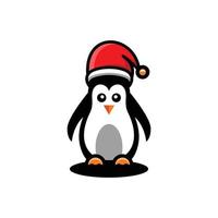 Simple penguin in a christmas hat in white background , vector logo design template