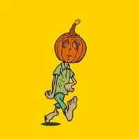 personaje zombie con cabeza de calabaza, divertido y aterrador. ideal para eventos de halloween y más. vector