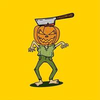 personaje zombie con cabeza de calabaza, divertido y aterrador. ideal para eventos de halloween y más. vector