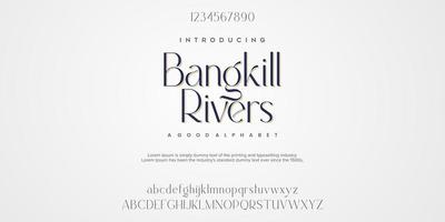 Bangkill Rivers Abstract Fashion font alphabet. Typography typeface uppercase lowercase and number. vector illustration