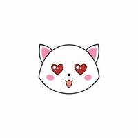 Love the kitten with eyes in the shape of a heart. Drawing of a cat for St. Valentine's Day. Postcard for the holiday of all lovers. Japanese character for printing on clothes. vector