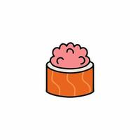 Japanese sushi with salmon. Japanese food. Vector illustration with rolls.  National Japanese food. Vector icon in doodle style.