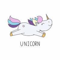 A magical unicorn for a girl. The inscription unicorn by hand. Vector illustration in the doodle style. Drawing for children's clothing.