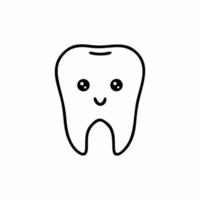 Funny tooth with a cute face. Vector illustration for children on the topic of dentistry. Health and hygiene of the oral cavity. A tooth drawn with a black line by hand.