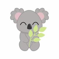 lindo koala con una ramita verde. ilustración vectorial en el estilo de dibujos animados. el diseño que se imprimirá en la ropa de los niños. vector