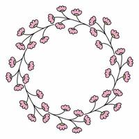 Round frame with branches of cherry blossoms for cards. Flower frame for photo design and text writing. vector