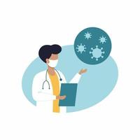 The doctor tells patients about the symptoms of the covid-19 coronavirus. Template for a phone app, website, or web page. The concept of health and medicine. vector