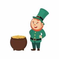 St. Patrick's Day. Leprechaun with gold. Vector character in cartoon style.