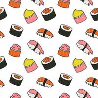 Set of sushi and rolls. Seamless pattern with Japanese sushi. Japanese national food. Wallpaper for printing packaging paper vector