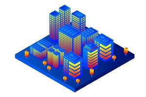 ciudad futura isométrica. concepto de la industria inmobiliaria y de la construcción vector