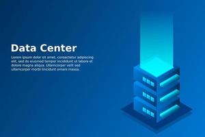 Datacenter isometric vector illustration. Abstract 3d hosting server or data center room background. Network or mainframe infrastructure website header layout