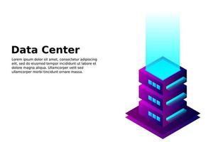 Datacenter isometric vector illustration. Abstract 3d hosting server or data center room background. Network or mainframe infrastructure website header layout