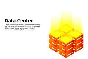 Datacenter isometric vector illustration. Abstract 3d hosting server or data center room background. Network or mainframe infrastructure website header layout