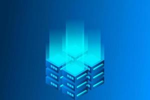 Datacenter isometric vector illustration. Abstract 3d hosting server or data center room background. Network or mainframe infrastructure website header layout