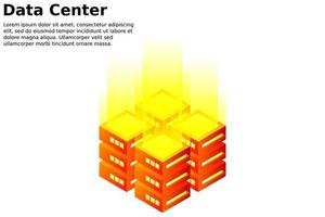 Datacenter isometric vector illustration. Abstract 3d hosting server or data center room background. Network or mainframe infrastructure website header layout