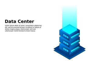 Datacenter isometric vector illustration. Abstract 3d hosting server or data center room background. Network or mainframe infrastructure website header layout