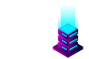 Datacenter isometric vector illustration. Abstract 3d hosting server or data center room background. Network or mainframe infrastructure website header layout