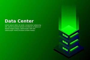 Datacenter isometric vector illustration. Abstract 3d hosting server or data center room background. Network or mainframe infrastructure website header layout