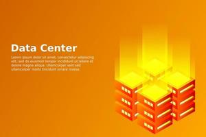 Datacenter isometric vector illustration. Abstract 3d hosting server or data center room background. Network or mainframe infrastructure website header layout