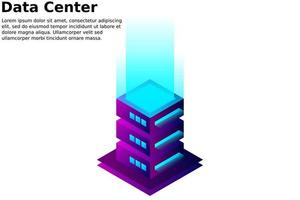 Datacenter isometric vector illustration. Abstract 3d hosting server or data center room background. Network or mainframe infrastructure website header layout