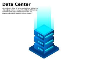 ilustración vectorial isométrica del centro de datos. servidor de alojamiento 3d abstracto o fondo de la sala del centro de datos. diseño de encabezado de sitio web de infraestructura de red o mainframe vector