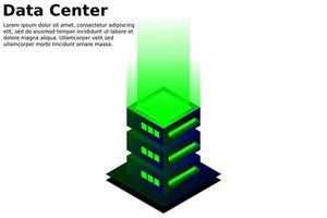 ilustración vectorial isométrica del centro de datos. servidor de alojamiento 3d abstracto o fondo de la sala del centro de datos. diseño de encabezado de sitio web de infraestructura de red o mainframe vector