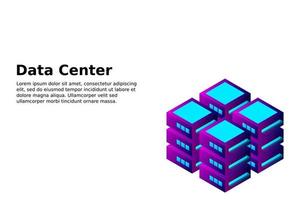 Datacenter isometric vector illustration. Abstract 3d hosting server or data center room background. Network or mainframe infrastructure website header layout