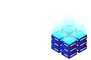 Datacenter isometric vector illustration. Abstract 3d hosting server or data center room background. Network or mainframe infrastructure website header layout