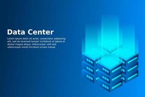 Datacenter isometric vector illustration. Abstract 3d hosting server or data center room background. Network or mainframe infrastructure website header layout