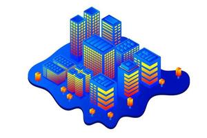 ciudad futura isométrica. concepto de la industria inmobiliaria y de la construcción vector