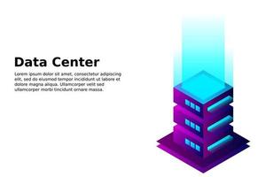 Datacenter isometric vector illustration. Abstract 3d hosting server or data center room background. Network or mainframe infrastructure website header layout