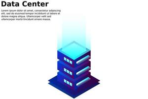 Datacenter isometric vector illustration. Abstract 3d hosting server or data center room background. Network or mainframe infrastructure website header layout