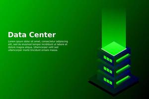 Datacenter isometric vector illustration. Abstract 3d hosting server or data center room background. Network or mainframe infrastructure website header layout