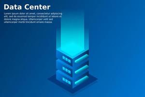 Datacenter isometric vector illustration. Abstract 3d hosting server or data center room background. Network or mainframe infrastructure website header layout