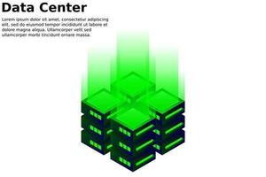 Datacenter isometric vector illustration. Abstract 3d hosting server or data center room background. Network or mainframe infrastructure website header layout