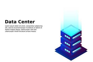 Datacenter isometric vector illustration. Abstract 3d hosting server or data center room background. Network or mainframe infrastructure website header layout