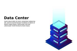 Datacenter isometric vector illustration. Abstract 3d hosting server or data center room background. Network or mainframe infrastructure website header layout