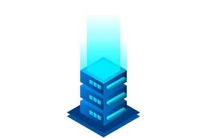 Datacenter isometric vector illustration. Abstract 3d hosting server or data center room background. Network or mainframe infrastructure website header layout