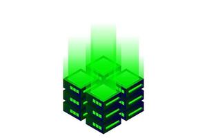 Datacenter isometric vector illustration. Abstract 3d hosting server or data center room background. Network or mainframe infrastructure website header layout